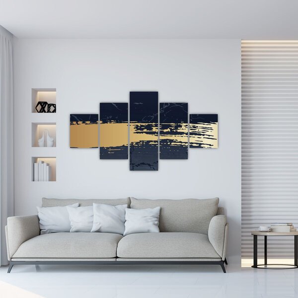 Obraz - Modrá a zlatá abstrakce N⁰2 (125x70 cm)