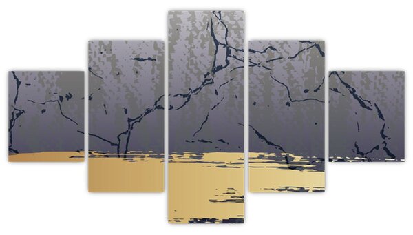 Obraz - Modrá a zlatá abstrakce N⁰1 (125x70 cm)