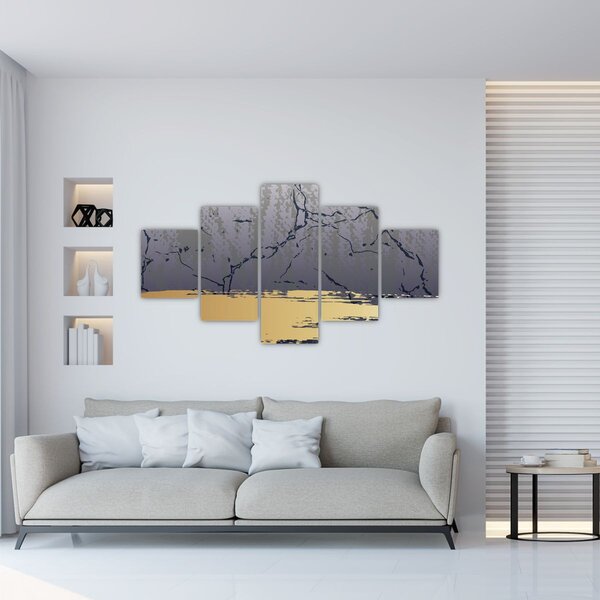 Obraz - Modrá a zlatá abstrakce N⁰1 (125x70 cm)