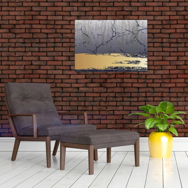 Obraz - Modrá a zlatá abstrakce N⁰1 (70x50 cm)