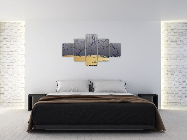Obraz - Modrá a zlatá abstrakce N⁰1 (125x70 cm)