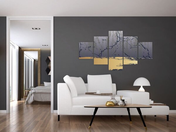 Obraz - Modrá a zlatá abstrakce N⁰1 (125x70 cm)