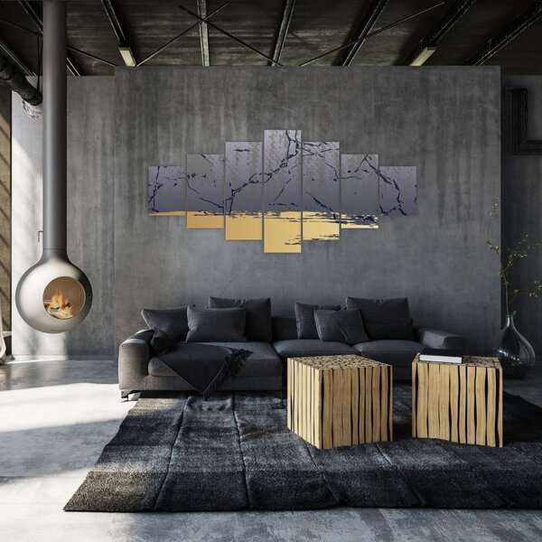 Obraz - Modrá a zlatá abstrakce N⁰1 (210x100 cm)