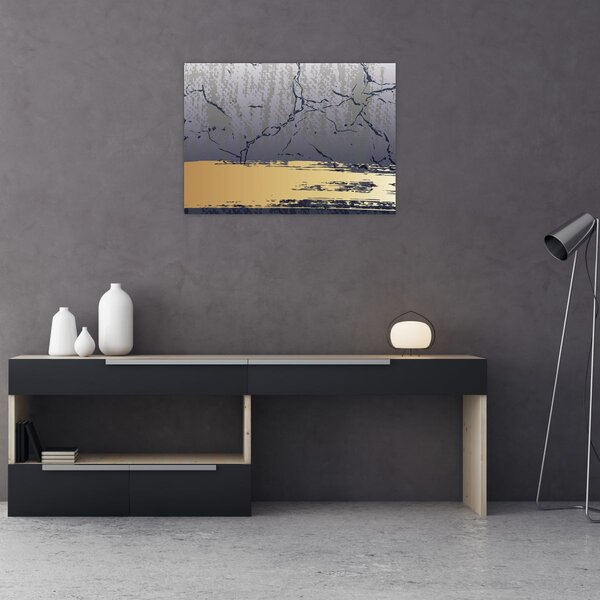 Obraz - Modrá a zlatá abstrakce N⁰1 (70x50 cm)