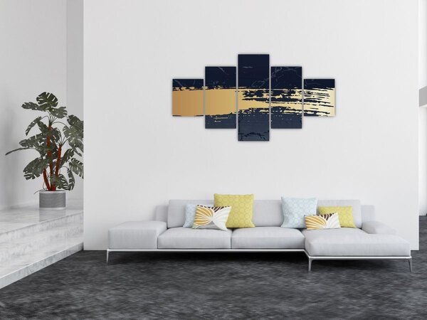 Obraz - Modrá a zlatá abstrakce N⁰2 (125x70 cm)