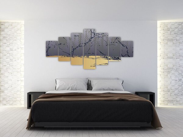 Obraz - Modrá a zlatá abstrakce N⁰1 (210x100 cm)