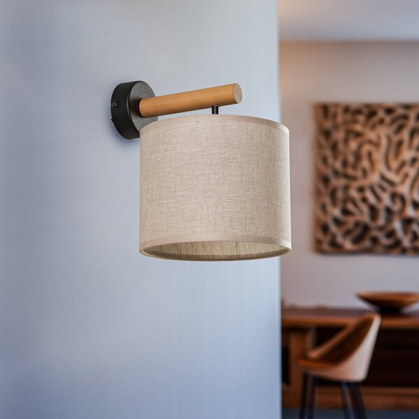 TK Lighting Nástěnné světlo Deva Nature, textil, dřevo, stmívatelný, Světlé dřevo, Obývací pokoj / jídelna, Dřevo, Skandinávský