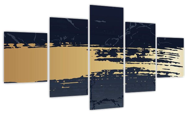 Obraz - Modrá a zlatá abstrakce N⁰2 (125x70 cm)
