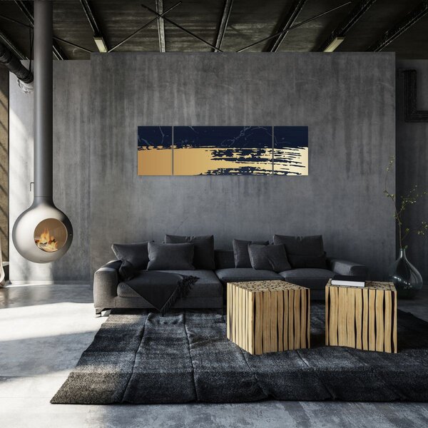 Obraz - Modrá a zlatá abstrakce N⁰2 (170x50 cm)