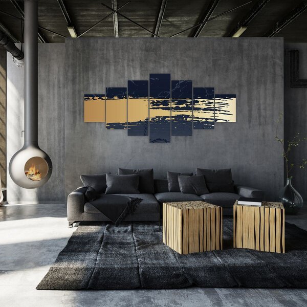 Obraz - Modrá a zlatá abstrakce N⁰2 (210x100 cm)