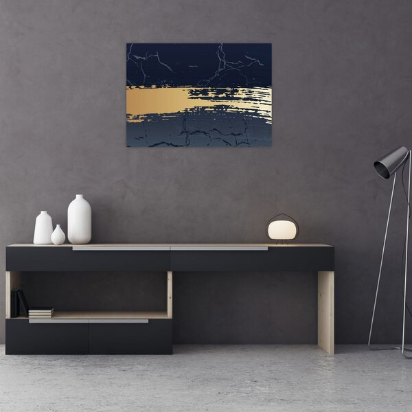 Obraz - Modrá a zlatá abstrakce N⁰2 (70x50 cm)
