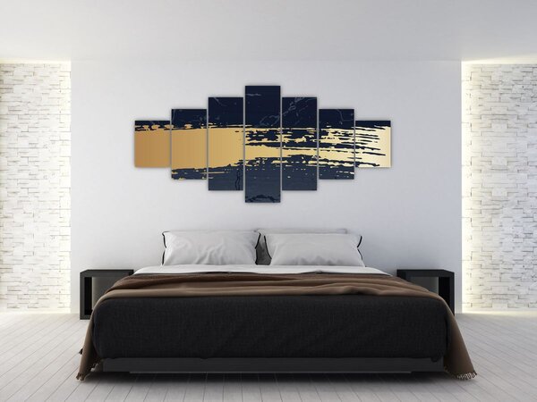 Obraz - Modrá a zlatá abstrakce N⁰2 (210x100 cm)