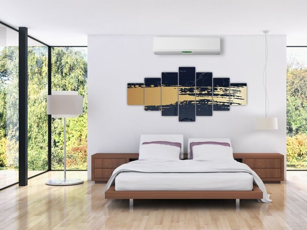 Obraz - Modrá a zlatá abstrakce N⁰2 (210x100 cm)