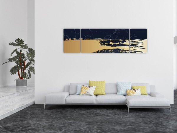 Obraz - Modrá a zlatá abstrakce N⁰2 (170x50 cm)