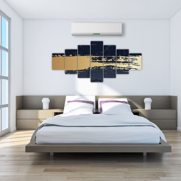Obraz - Modrá a zlatá abstrakce N⁰2 (210x100 cm)