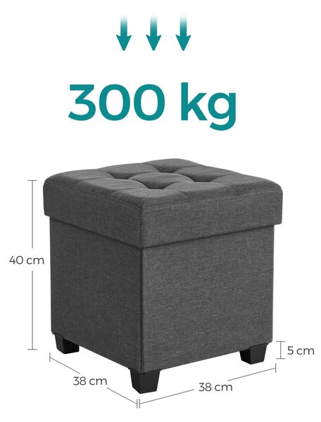 Skládací taburet s úložným prostorem OSCAR 38x38 cm, šedý