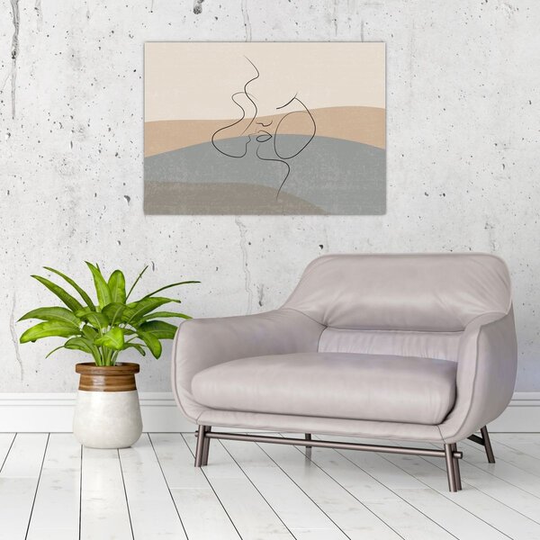 Obraz - Line art polibek (70x50 cm)