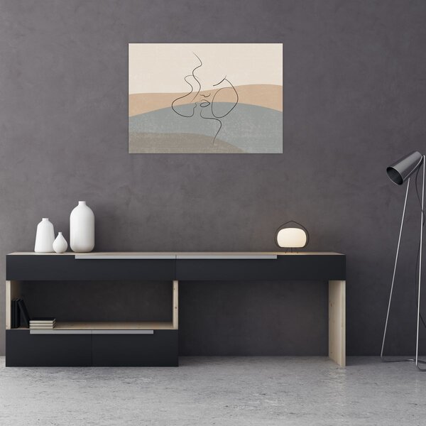 Obraz - Line art polibek (70x50 cm)