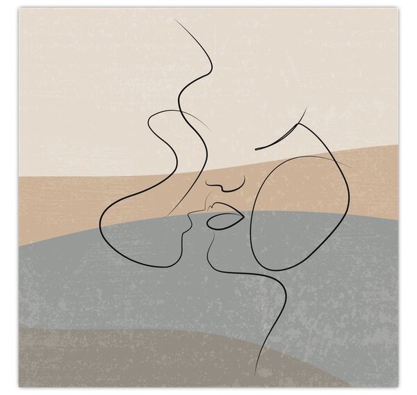 Obraz - Line art polibek (30x30 cm)
