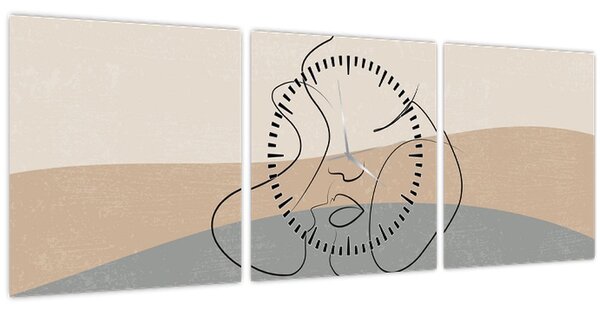 Obraz - Line art polibek (s hodinami) (90x30 cm)