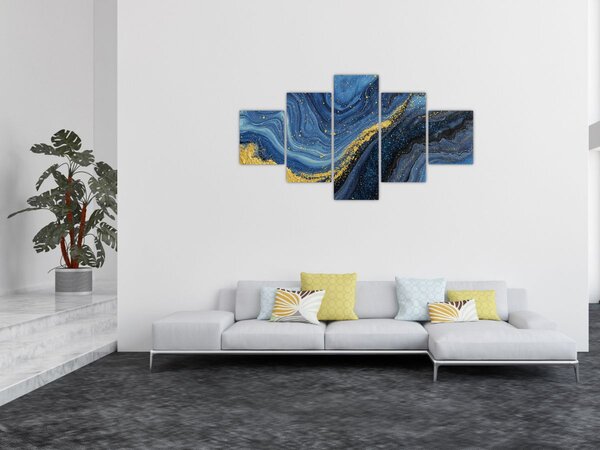 Obraz -Modro-zlatá abstrakce (125x70 cm)