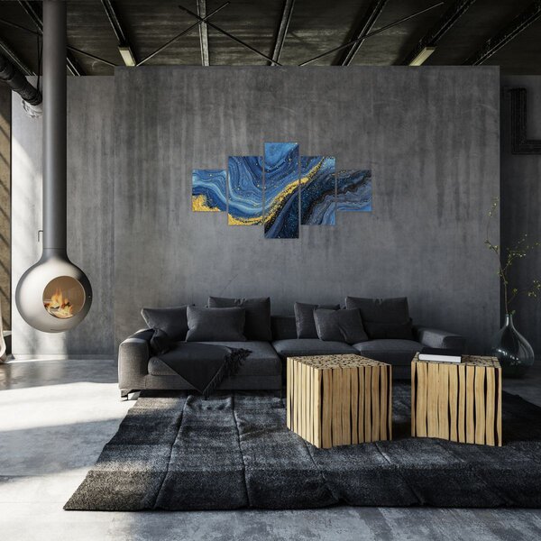 Obraz -Modro-zlatá abstrakce (125x70 cm)