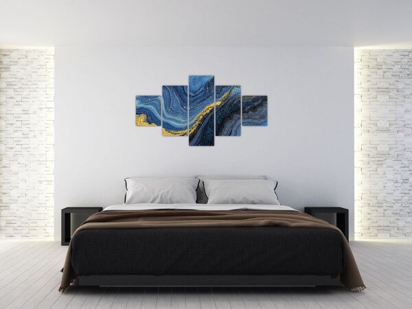 Obraz -Modro-zlatá abstrakce (125x70 cm)