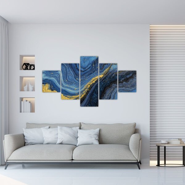 Obraz -Modro-zlatá abstrakce (125x70 cm)