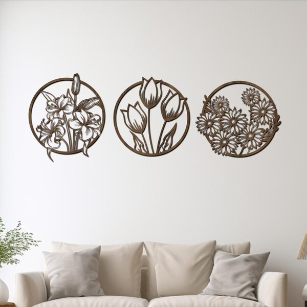 Dřevo života | Dřevěné dekorace na zeď KVĚTINY V KRUHU | Barva: Ořech | Rozměry Ø: 40