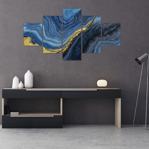 Obraz -Modro-zlatá abstrakce (125x70 cm)