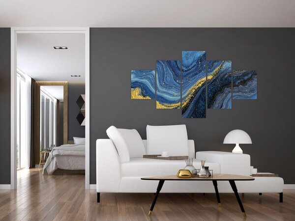 Obraz -Modro-zlatá abstrakce (125x70 cm)
