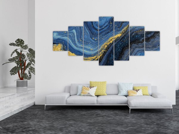 Obraz -Modro-zlatá abstrakce (210x100 cm)
