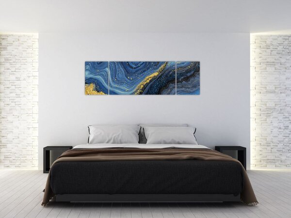 Obraz -Modro-zlatá abstrakce (170x50 cm)