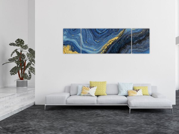 Obraz -Modro-zlatá abstrakce (170x50 cm)