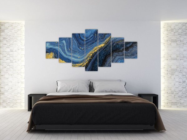 Obraz -Modro-zlatá abstrakce (210x100 cm)