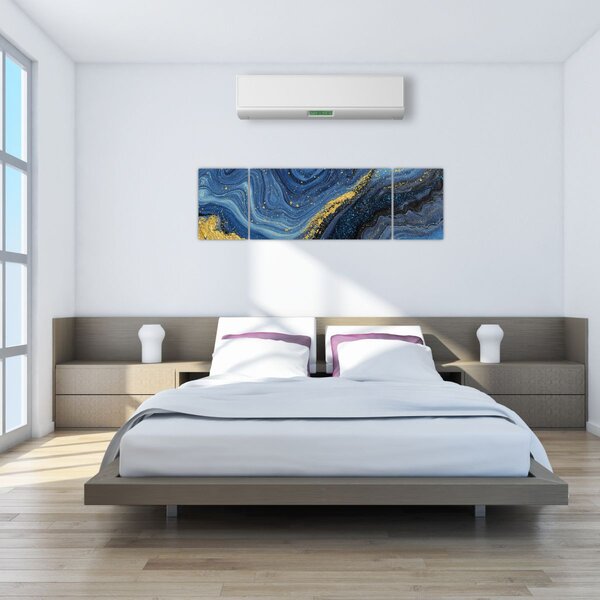 Obraz -Modro-zlatá abstrakce (170x50 cm)