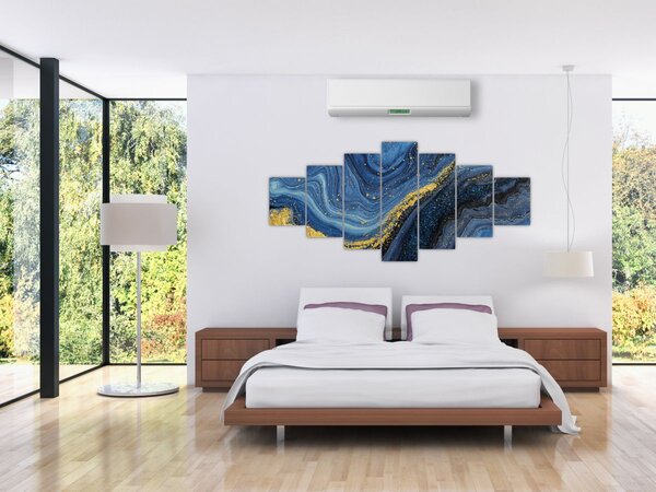 Obraz -Modro-zlatá abstrakce (210x100 cm)