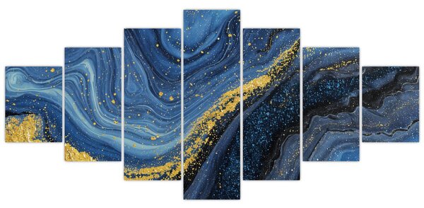 Obraz -Modro-zlatá abstrakce (210x100 cm)