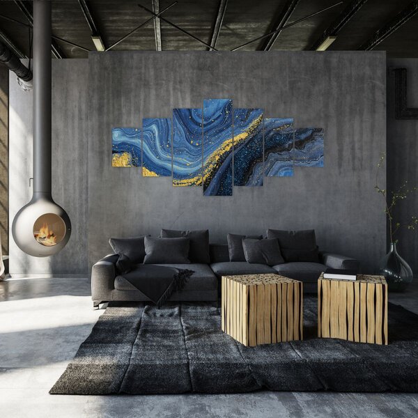 Obraz -Modro-zlatá abstrakce (210x100 cm)