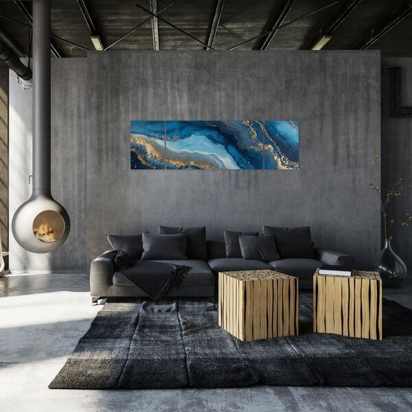 Obraz - Modrá mramorová abstrakce (170x50 cm)