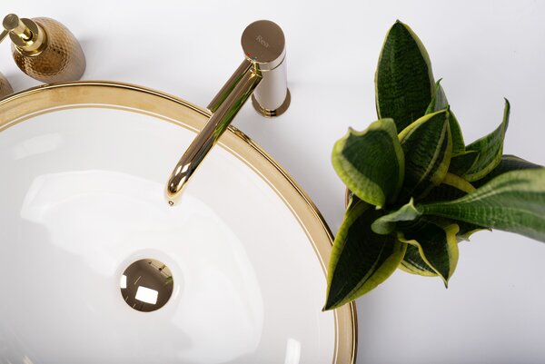 Umyvadlo na desku Rea Margot White/Gold
