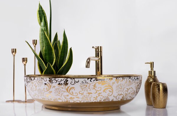 Umyvadlo na desku Rea Margot White/Gold