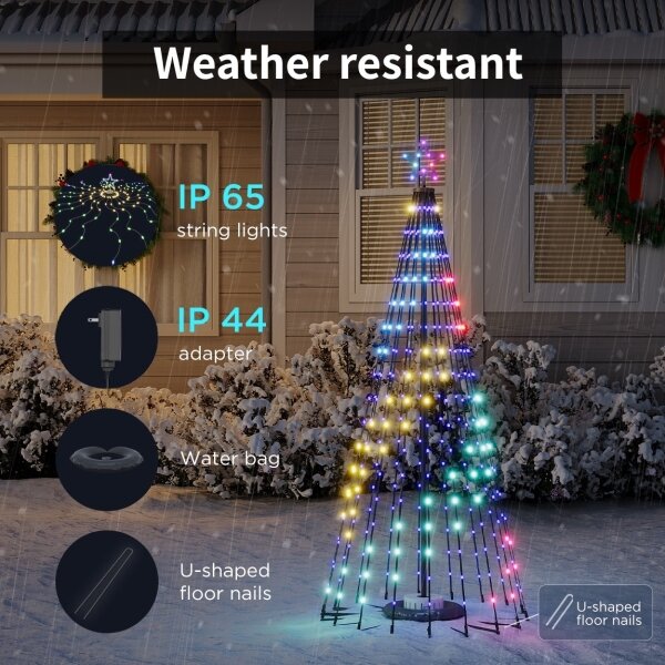 Govee-LED RGBIC Vánoční stromeček s hvězdou LED/15W/230V IP65 1,8m Matter Wi-Fi