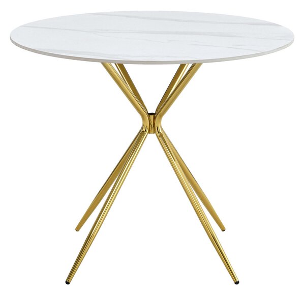 Jídelní stůl 90 cm Meke (bílý mramor + zlatá)
