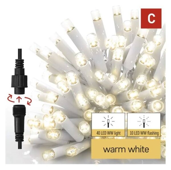 LED Venkovní řetěz 50xLED/3x0,4m IP44 teplá bílá