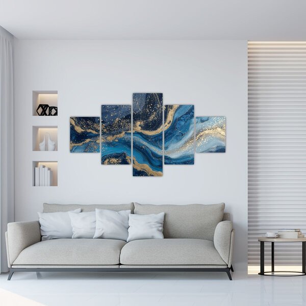 Obraz - Modrozlatý abstraktní mramor (125x70 cm)