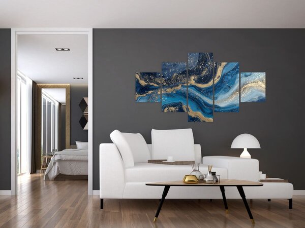 Obraz - Modrozlatý abstraktní mramor (125x70 cm)
