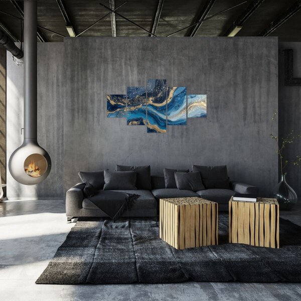 Obraz - Modrozlatý abstraktní mramor (125x70 cm)