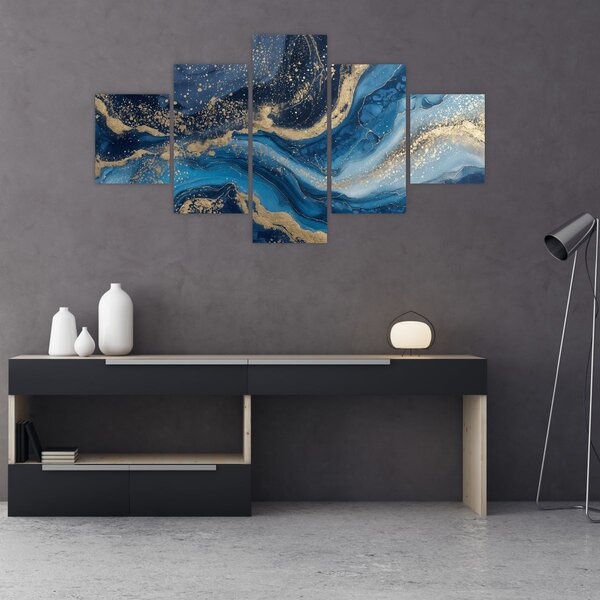Obraz - Modrozlatý abstraktní mramor (125x70 cm)