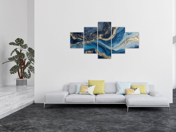 Obraz - Modrozlatý abstraktní mramor (125x70 cm)